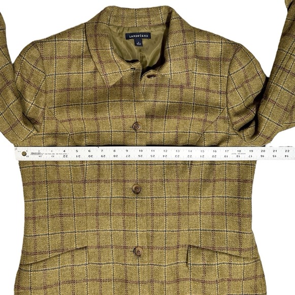 90s LANDS' END Wool Blazer Green Plaid Women's Jacket Size 10 Vintage Preppy - Picture 5 of 9